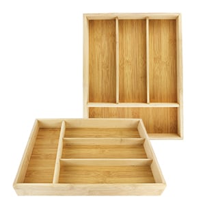 Porta Talheres 4 Divisões em Bambu com Fundo em MDF 33x25x4,5cm -honeyhome