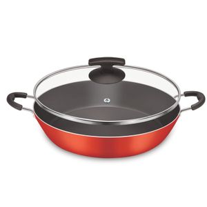 Paellera Antiaderente Vermelho com Tampa de Vidro nº32 - Dona Chefa