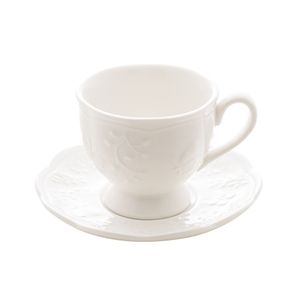 Xícara Para Café Com Pires New Bone Butterfly Flower Porcelana Branca 100ml - Lyor