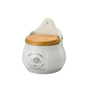 Saleiro Parede Sweet Home Cerâmica Com Tampa de Madeira Branca 10x7,5x13cm -Lyor