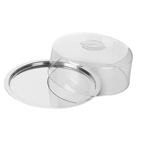 Prato Para Bolo Pop Inox Com Tampa Plástica Transparente 9,5x27,5x27,5cm - Metal Forma