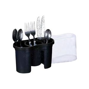 Seca Talheres Escorre Preto Com Tampa Plástico Transparente 18,5x9,5x24cm - Nitron