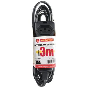 Extensão Cabo PP com 3 Metros Preto 3x0,75 - Megatron