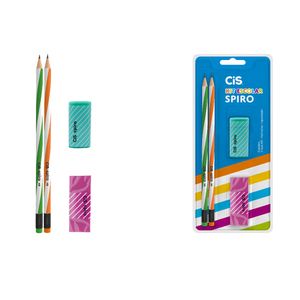 Kit Escolar Spiro Sortido Blister com 2 Lápis HB, 1 Borracha e 1 Apontador 463727 - Cis
