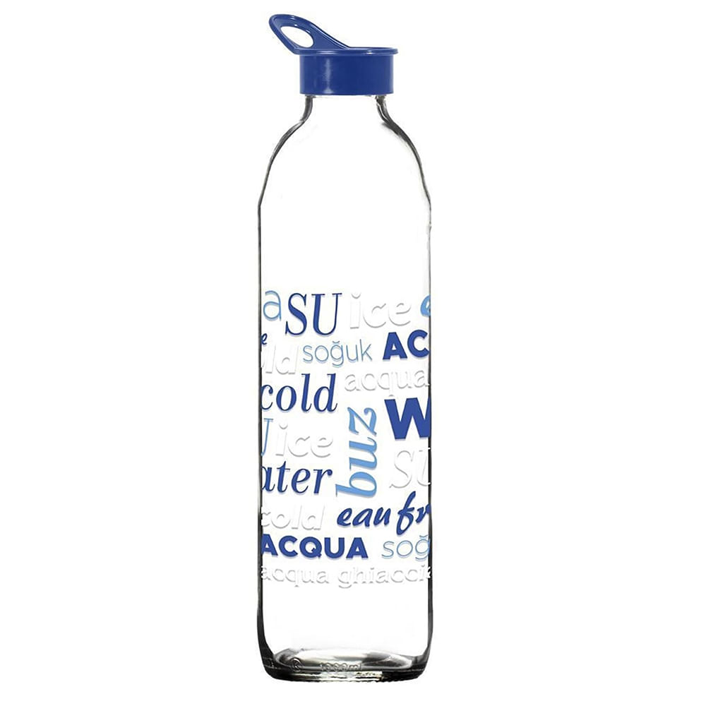 Garrafa de Água Acqua Vidro Tampa Azul 1 Litro - Casambiente - lojasmel