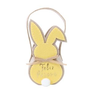 Cesta Decorativa Coelho Amarelo Feltro Feliz Páscoa Dourado Tamanho M - Cromus