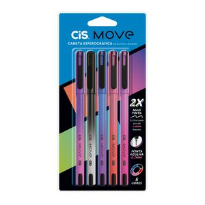 Caneta Esferográfica Move 0,7mm Blister Com 5 Unidades - Cis