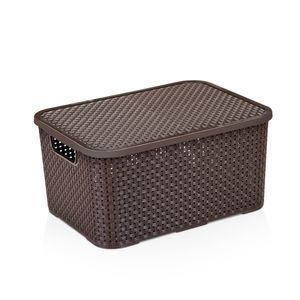 Caixa Multiuso Com Tampa Plástico Rattan Marrom 18 Litros - Monte Libano