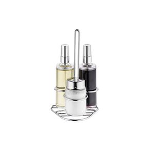 Conjunto  Galheteiro, Azeiteiro, Paliteiro E Vinagreiro Vidro 100ml - Metal Forma