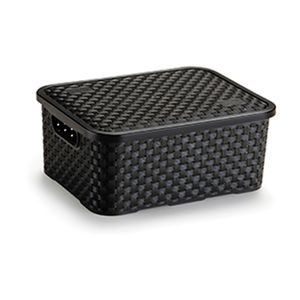 Cesto Eco Rattan Com Tampa Plástico Pequeno Preto 10,7x20x25,5 - Nitron