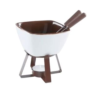 Conjunto Fondue Namur Cerâmica E Aço Inox Marrom 5 Peças - Hauskraft