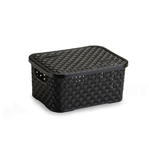 Cesto Eco Rattan Com Tampa Plástico Preto 9,5x15,4x 20,5 - Nitron