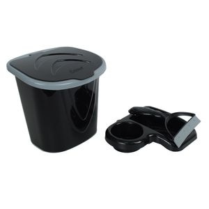 Kit Pia Com Lixeira, Rodinho E Porta Detergente Plástico Preto 18,9x21x20,5cm Keita
