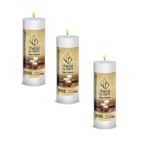 KIt 3 Velas Votiva 21 Dias Premium Branca 1700g - Chama de Ouro