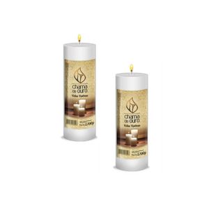 KIt 2 Velas Votiva 21 Dias Premium Branca 1700g - Chama de Ouro