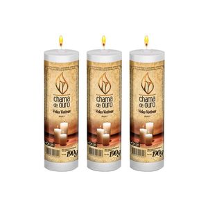 Kit com 3 Velas Votiva 5 Dias Premium Branca 190g - Chama de Ouro