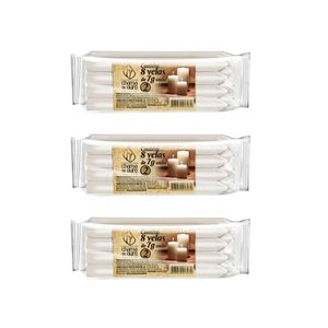 3 Kits de Velas Nº2 Premium Branca Maço com 8 Unidades cada - Chama de Ouro