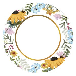 Sousplat Tecido Com Base Mdf Branco Floral Girassol 35cm - Nsw Decor