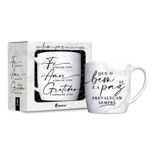 Caneca Fe1  Porcelana Decorada Fé Amor E Gratidão 300ml - Brasfoot