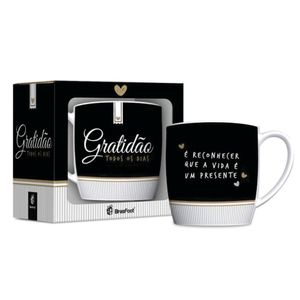Caneca Fe1 Porcelana Decorada Gratidão Todos Os Dias 300ml - Brasfoot