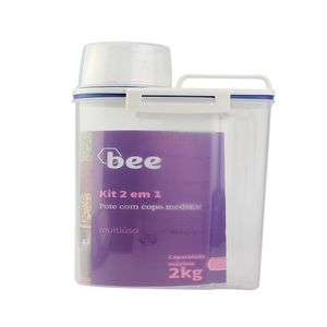Kit 2 Em 1 Pote Plástico 2L com Copo Medidor 180ml B0202 - bee