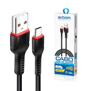 Cabo USB Turbo 2.4a Micro USB/ V8 3m CBXU2C13M3V8 Preto 4112 - Exbom