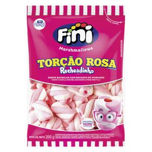Marshmallow Torção Rosa Recheadinho Sabor Morango 200g 10323 - Fini