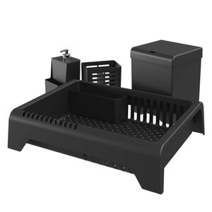Kit Cozinha Smile 4 Peças Escorredor, Porta Talheres, Lixeira E Dispenser Plástico Preto - Stolf