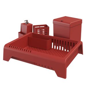 Kit Cozinha Smile 4 Peças Escorredor, Porta Talheres, Lixeira E Dispenser Plástico Vermelho - Stolf