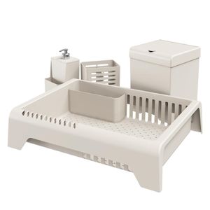 Kit Cozinha Smile 4 Peças Escorredor, Porta Talheres, Lixeira E Dispenser Plástico Areia - Stolf