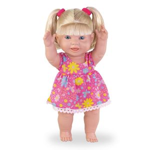 Bonecas Meninas Brasileiras Loira Em Vinil Vestido Rosa 640 - Milk