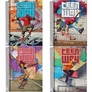 Caderno Universitário Espiral Teen Way Sortido 10 Matérias 200 Folhas 5935977 - Jandaia