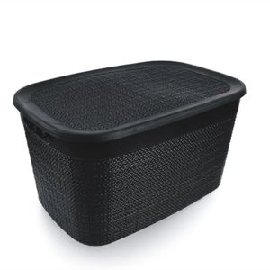 Cesto Eco Europa Juta Com Tampa Plástico Grande Preto 22,3x28x41 - Nitron