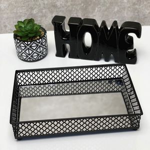 Bandeja de Mesa Barcelona Metal Com Espelho Preta 21x13x5cm 4547 - Lyor
