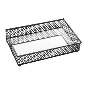 Bandeja de Mesa Barcelona Metal Com Espelho Preta 21x13x5cm 4547 - Lyor