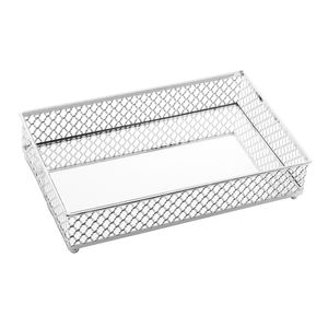 Bandeja de Mesa Barcelona Metal Com Espelho Prateada 21x13x5cm 4546 - Lyor