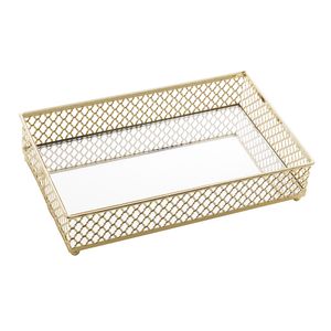 Bandeja de Mesa Barcelona Metal Com Espelho Dourada 21x13x5cm 4548 - Lyor