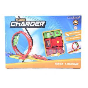 Pista Looping Turbo Charger Com 2 Carrinhos Plástico LJM134 - honeyhome