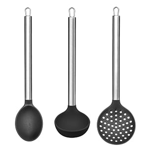 Kit 3 Peças Para Servir (colher/ Concha/ Escumadeira) Silicone Cabo Inox Preto UD068 - Up Home