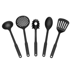 Kit de Utensílios Para Servir (colher/ Concha/ Espátula/ Escumadeira/ Pegador) Nylon Preto 5 Peças UD214 - Up Home