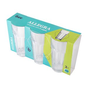 Conjunto Copos Água Allegra 455ml Vidro 3 Peças 8,5x6,3x16cm B0414 - bee