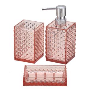 Kit Organizador Banheiro Acrílico Rosa 3 Peças 16,5x8,5x8,5cm Ref.375016 Mabruk Presentes