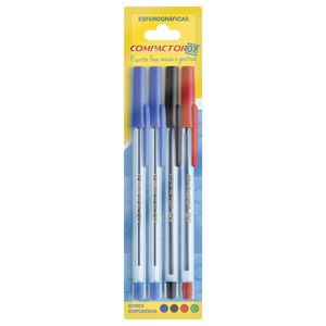 Caneta Esferográfica 07 Azul/Vermelho/Preto Blister com 4 Unidades - Compactor