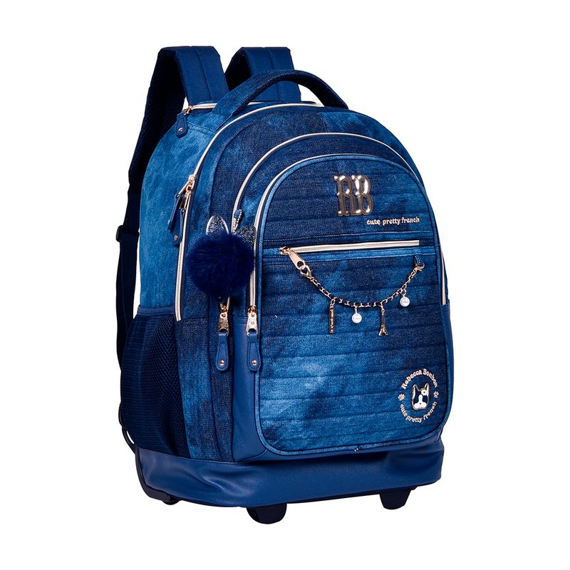 Mochila rodinhas jeans azul juvenil rebecca bonbon hot sale star