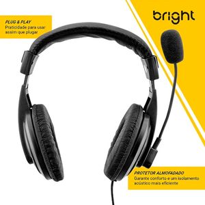 Headset Office Com Microfone Cabo 2m Conexão P2 Preto 507 - Bright