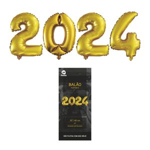 Kit Balão 2024 Metalizado Dourado 16"/ 40cm MOPR000556 - Brdecor