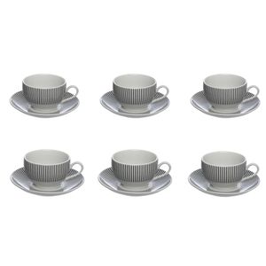 Conjunto de Xícaras Chá 160ml Lisboa Porcelana Branca Litras Pretas 6 Peças JGCH061 - Hauskraft