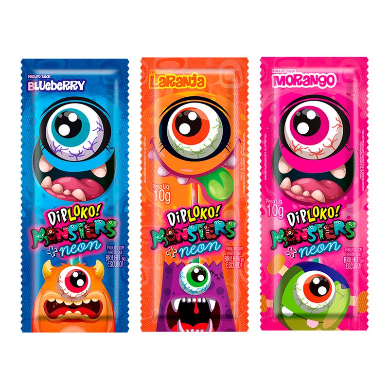 Pirulito Monsters Olho Neon Sortido DPN002 - Danilla Foods - lojasmel