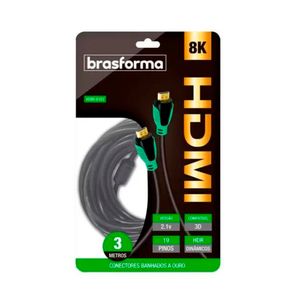 Cabo Hdmi 2.1v 8k Preto/verde 3m HDMI8103 - Brasforma