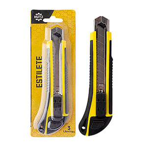 Estilete 3 Lâminas Plástico Pp E3 Aço Carbono Preto CB2669 - Hutz